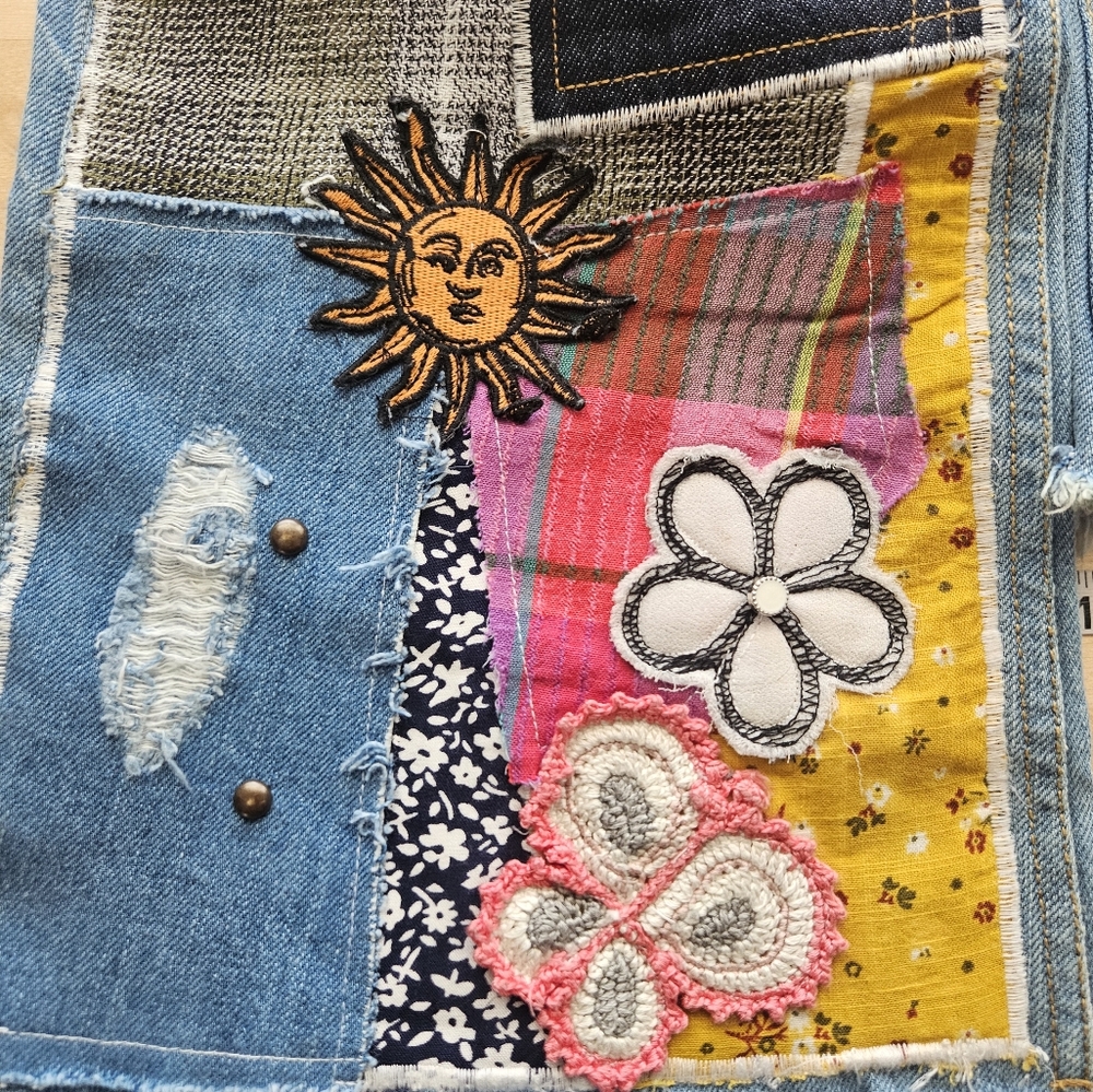 Urban Outfitters BDG Womens High Rise Patchwork Boho Flare Raw Hem Jeans Sz 27 - Picture 9 of 16